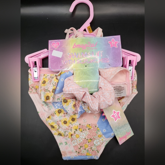 Bmagical Girls Patchwork Ruffle Bikini with 2 Hair Scrunchies, 2-Piece Size 3T - Picture 2 of 12